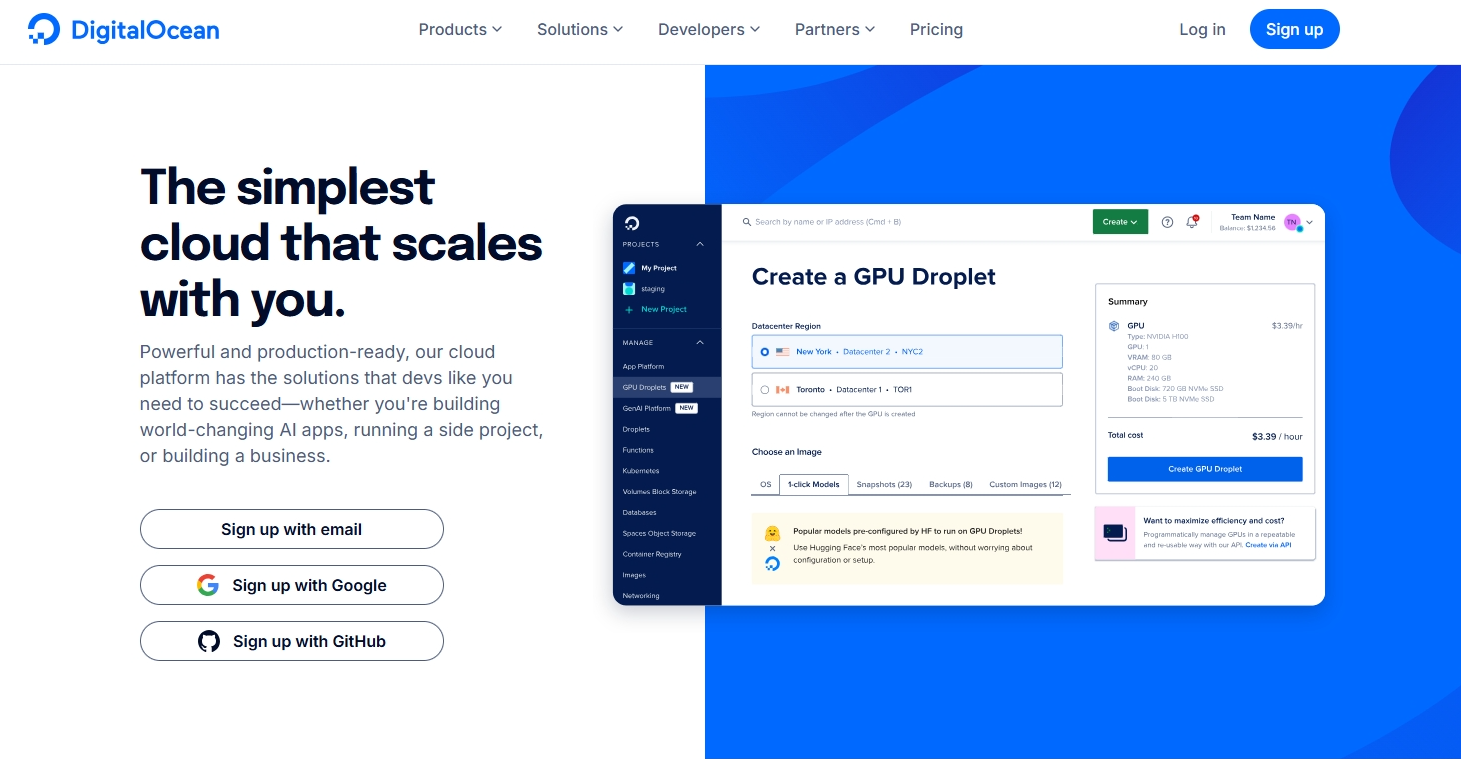 Digital Ocean sign up methods