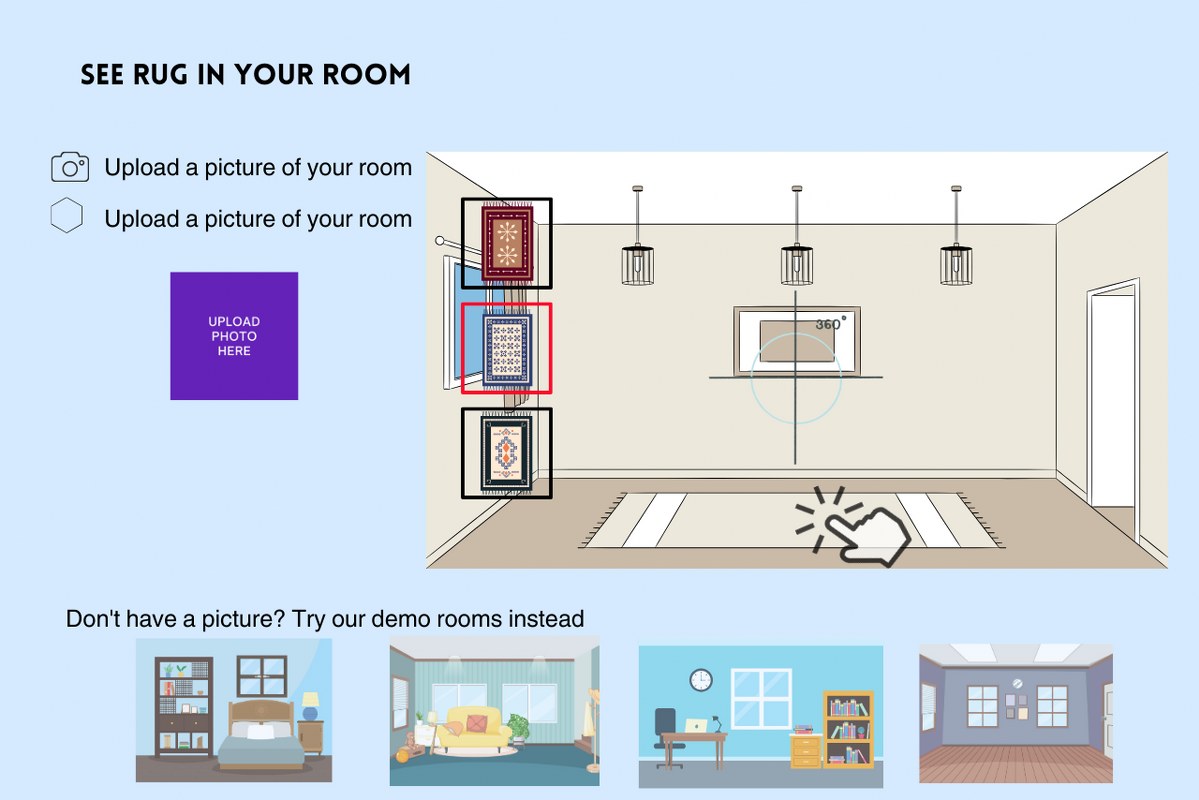 Interactive website page where customers can zoom and view rug in their room in realtime.