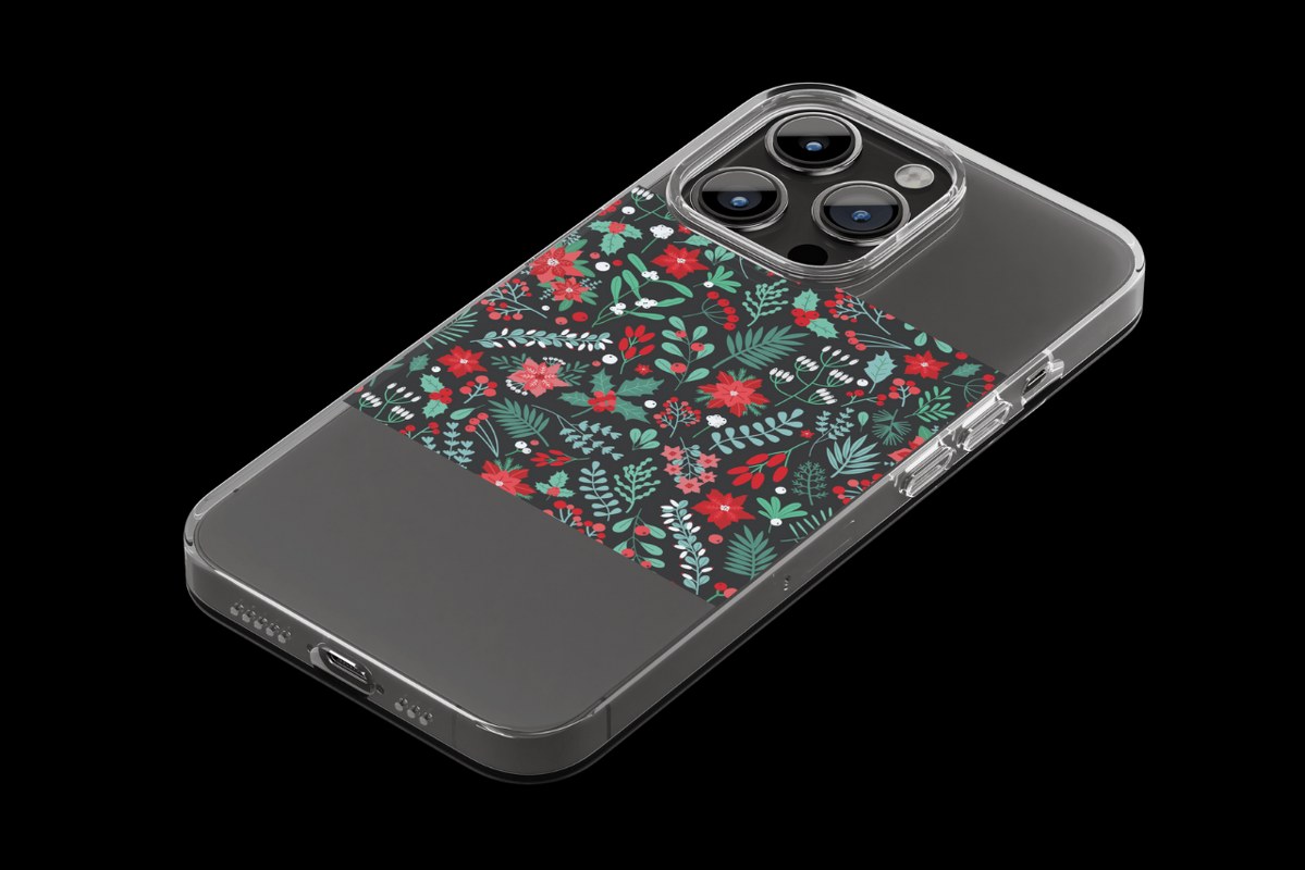 Iphone with Christmas Decorative Plants Pattern on casing.