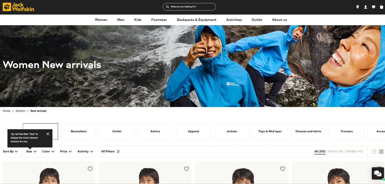 Jack Wolfskin website homepage.