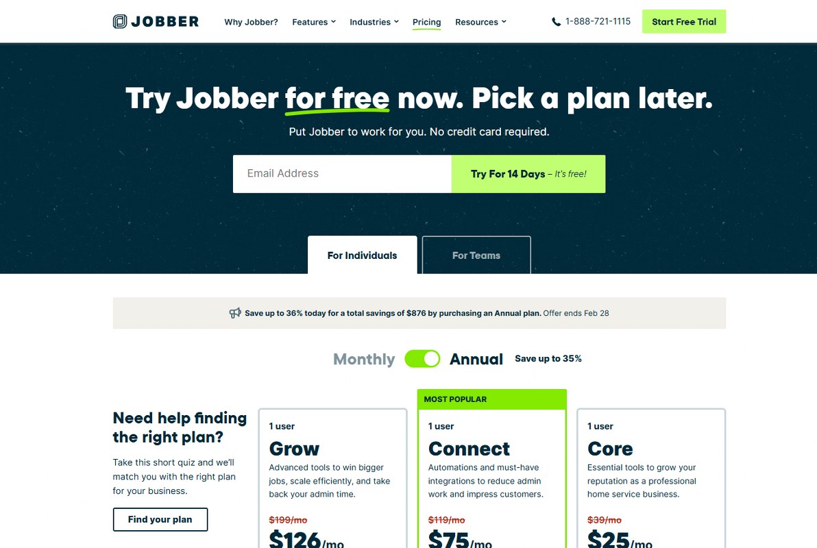 Jobber homepage.
