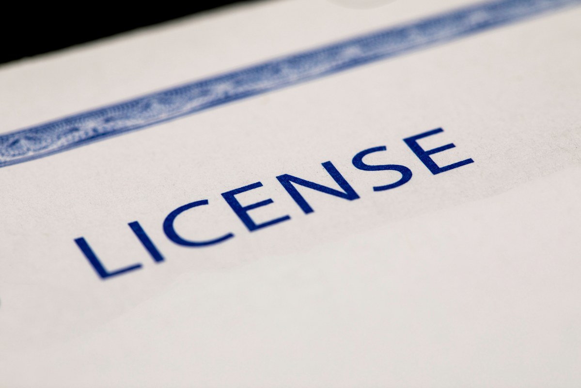 License word on paper.