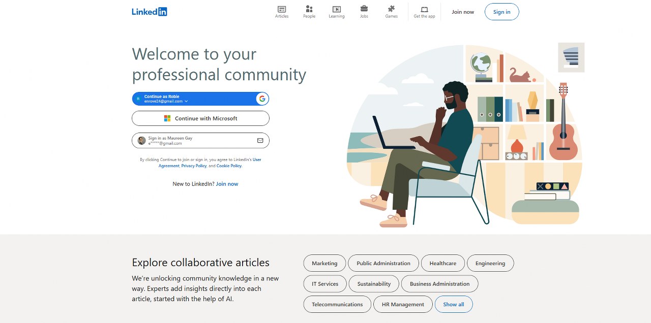 LinkedIn's login page.