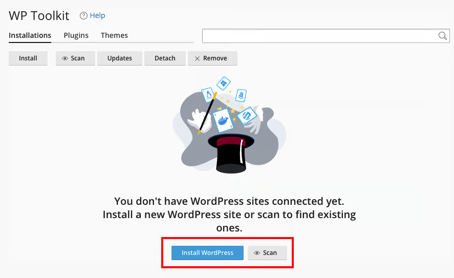 Install WordPress button