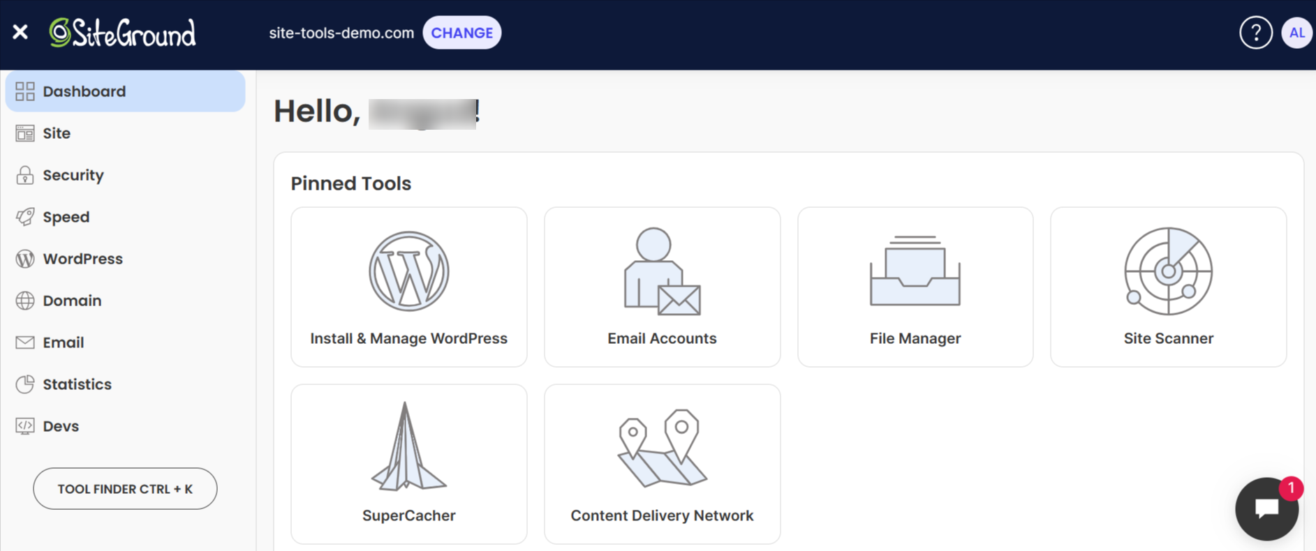 Siteground dashboard