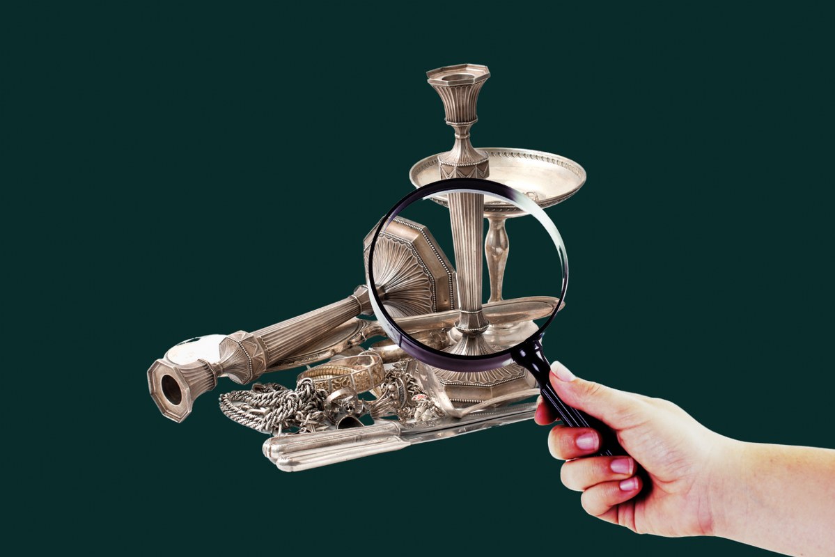 Magnifying glass used on scrap silver.