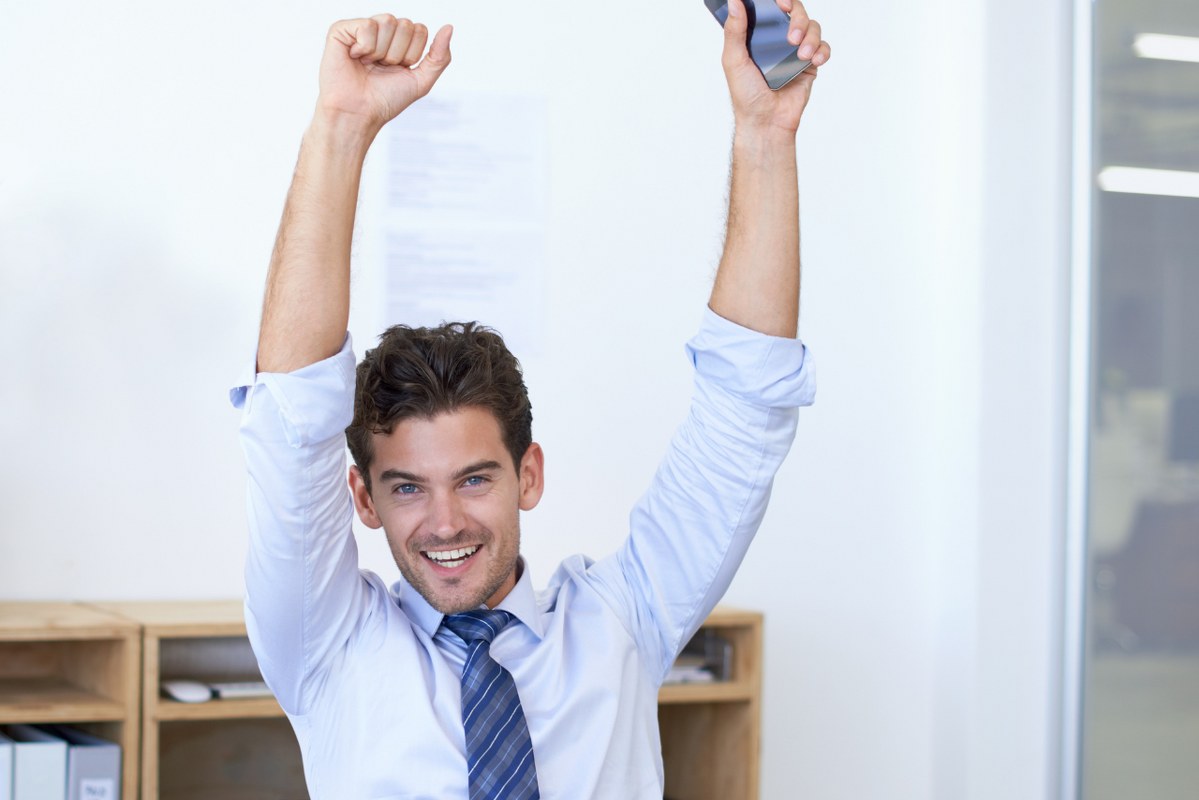 Male consultant very happy, Closed his first client.