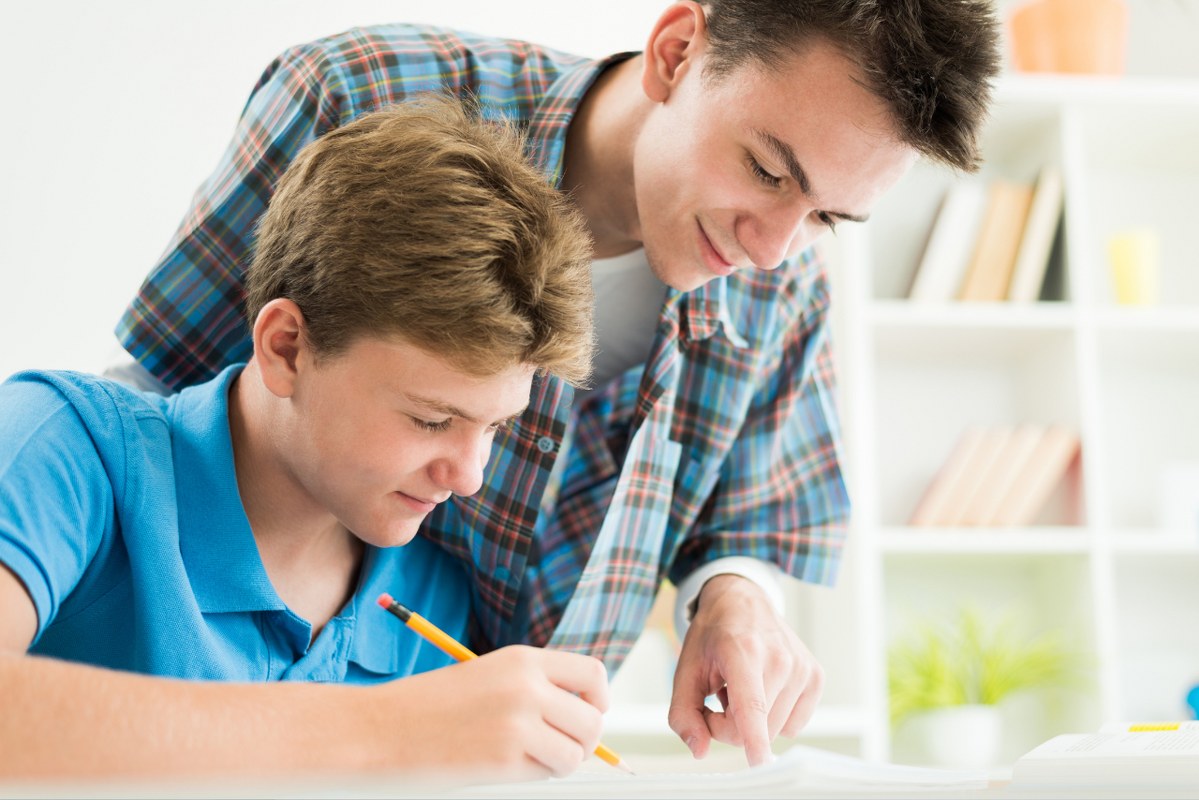Male tutor teaching teenage student.