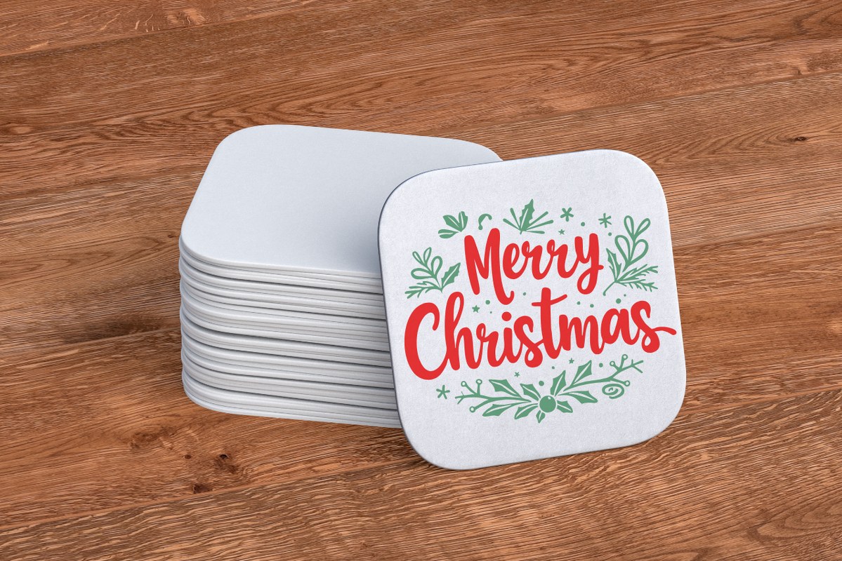 Merry Christmas print on coaster.