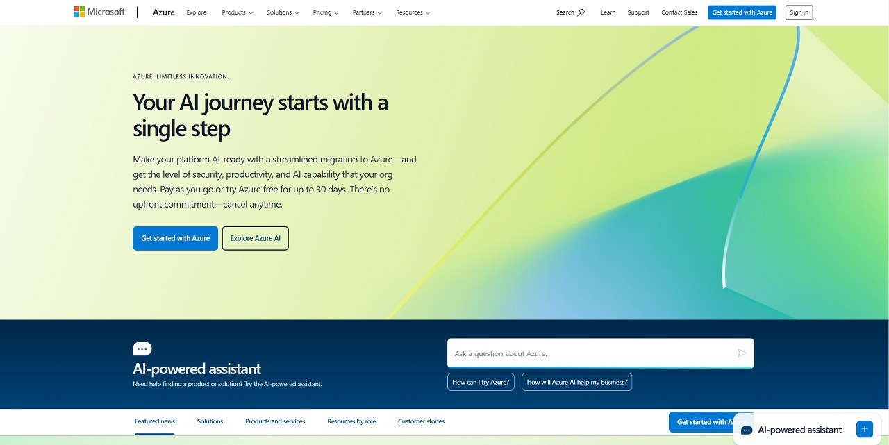 Microsoft Azure's website.