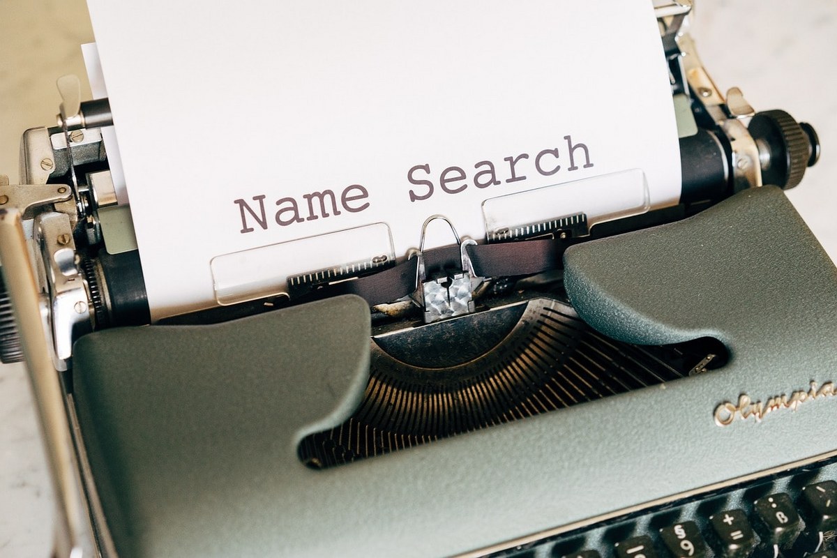 Name search keyword typed by a typewriter.