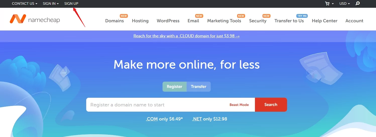 Namecheap 註冊按鈕