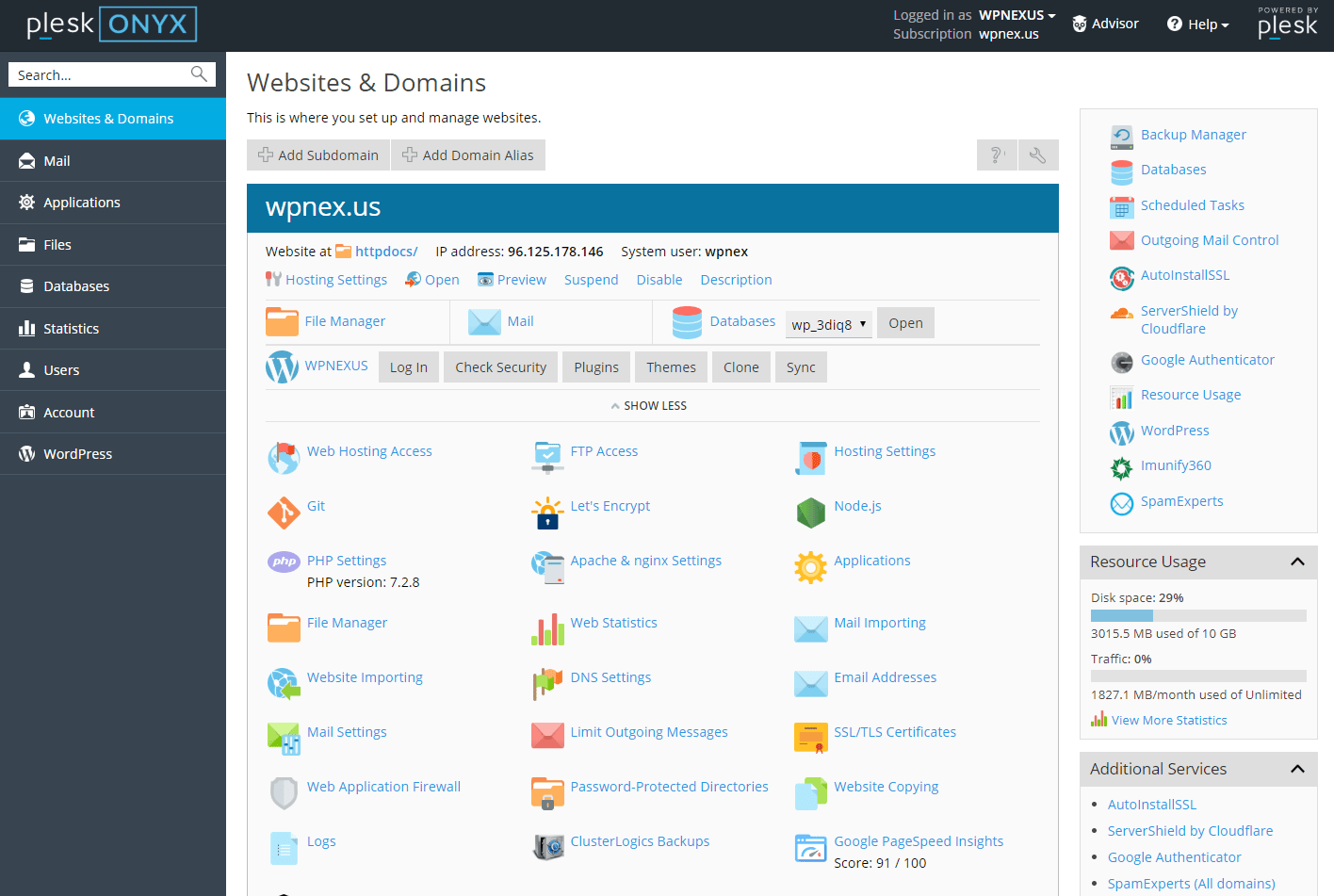 Websites & Domains tab
