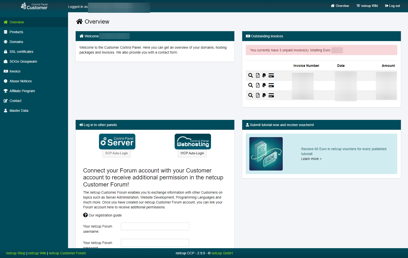 Netcup Dashboard overview