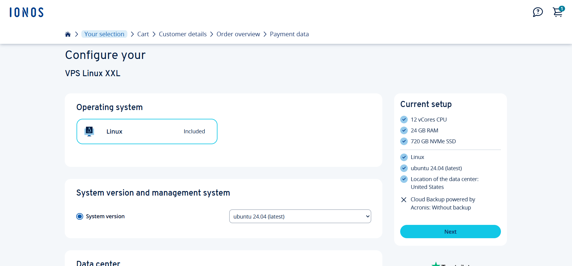 Configurations du plan VPS Hosting