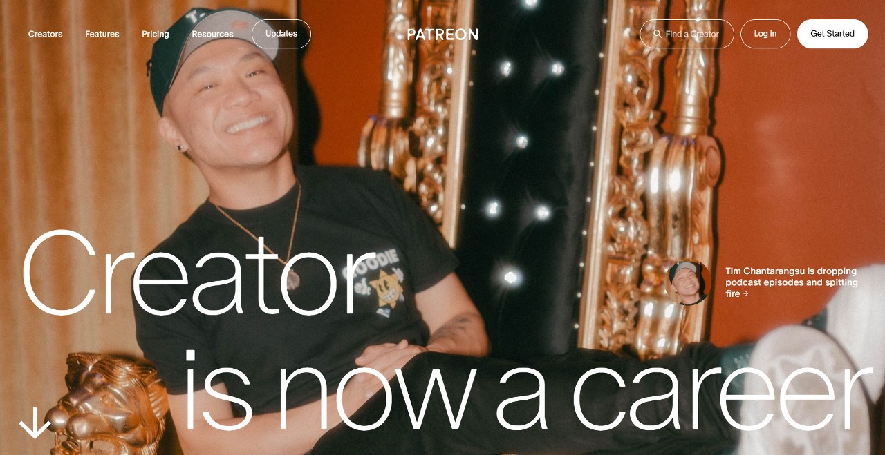 Patreon website homepage.