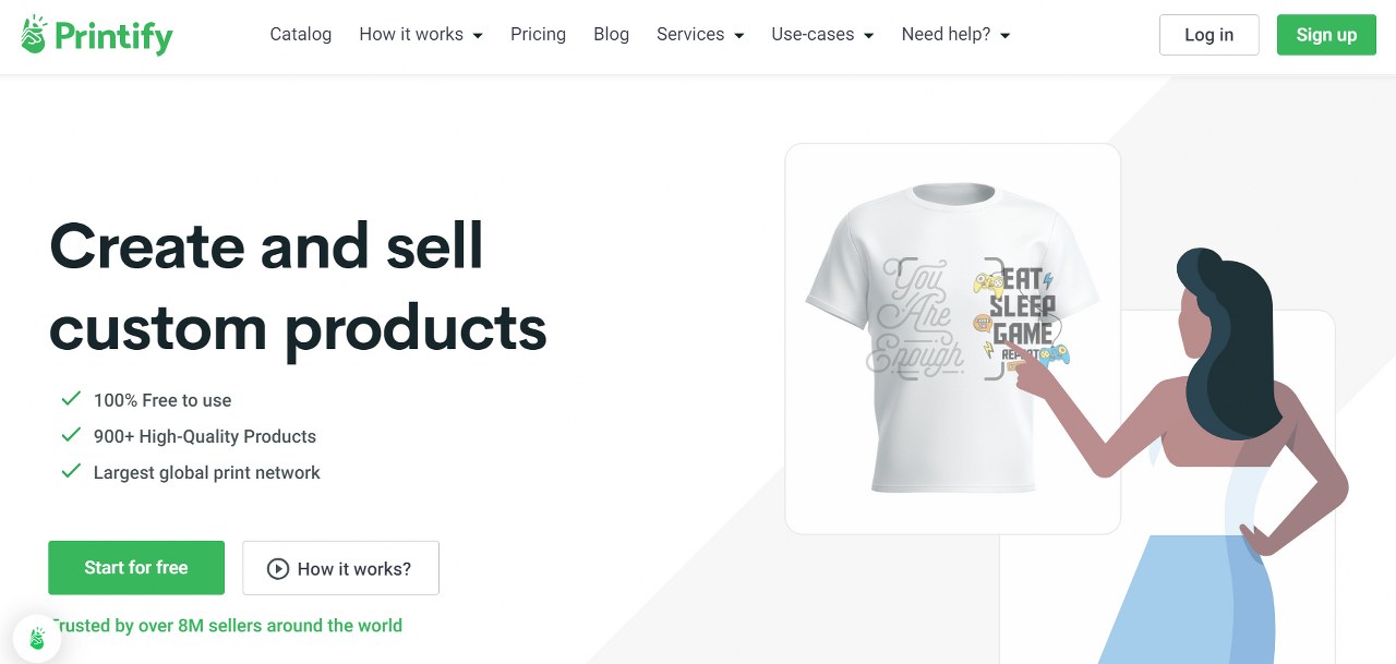 Printify, a print on demand website homepage.