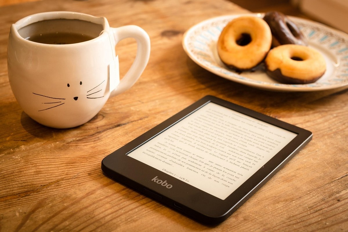 Reading an e-book on a tablet.