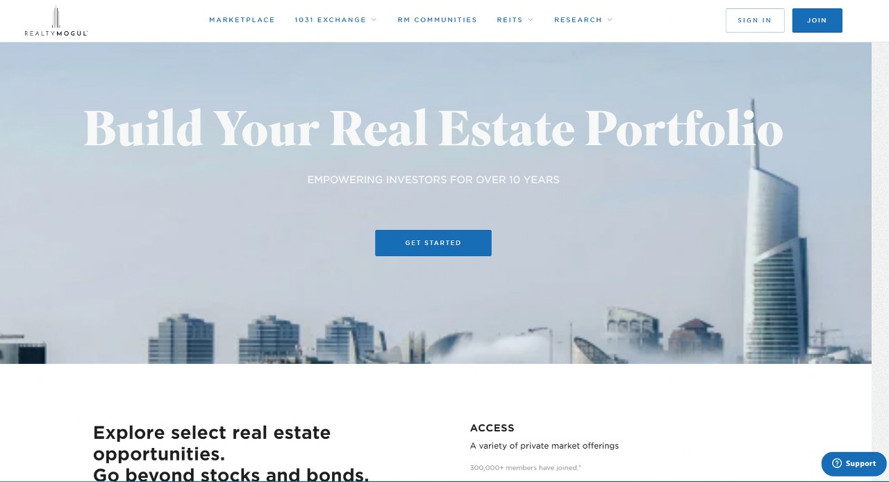 RealtyMogul website homepage.