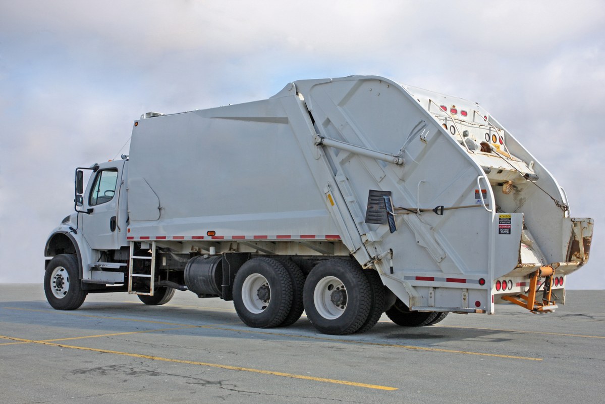 Rear View of Waste Management Truck.