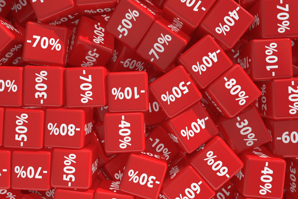 Red cubes with percent discounts.
