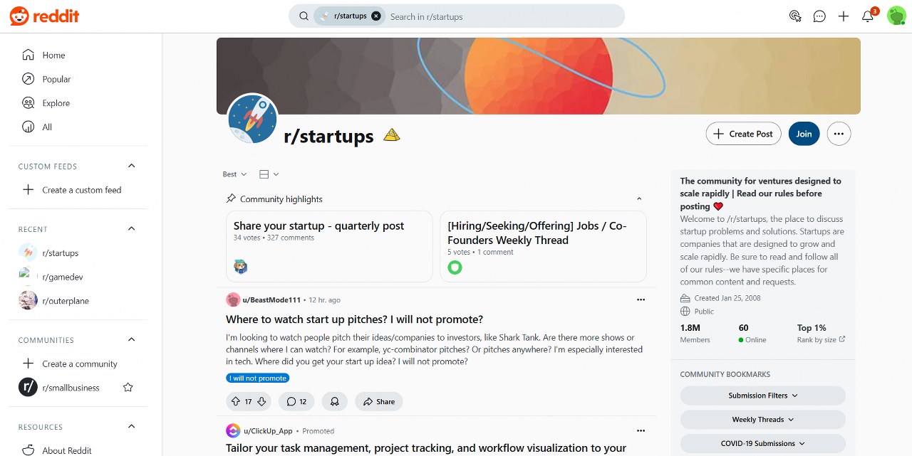 Reddit's website.