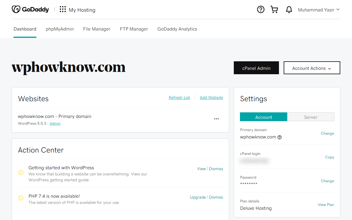 GoDaddy's Dashboard