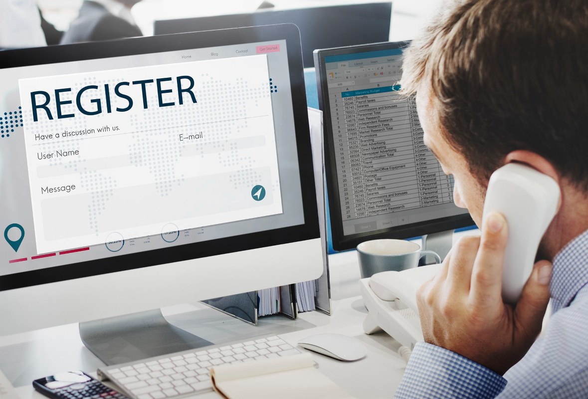 Registration form on a computer screen.