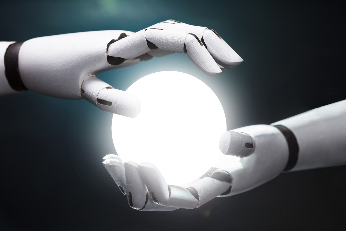 Robot Predicting Future With Crystal Ball.