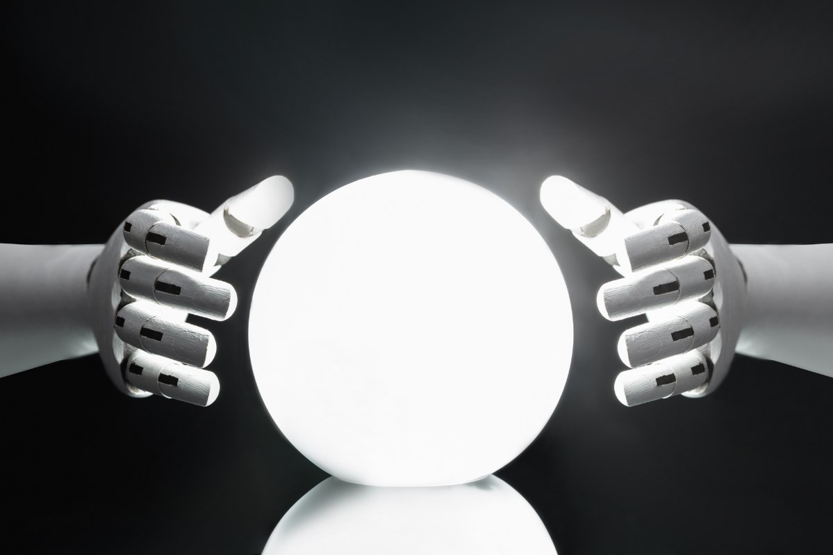 Robot Predicting concept: Future seeing With Crystal Ball