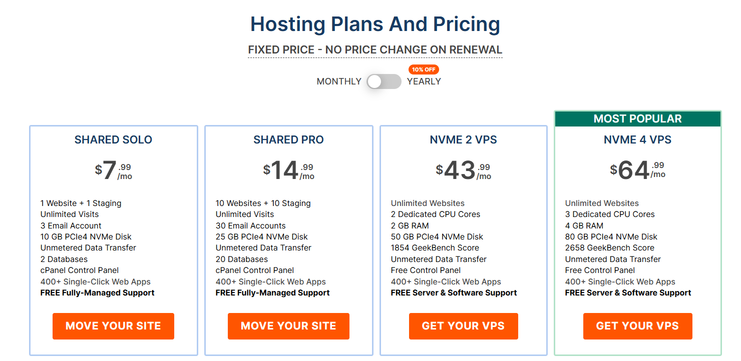 Rosehosting WordPress Hosting plans