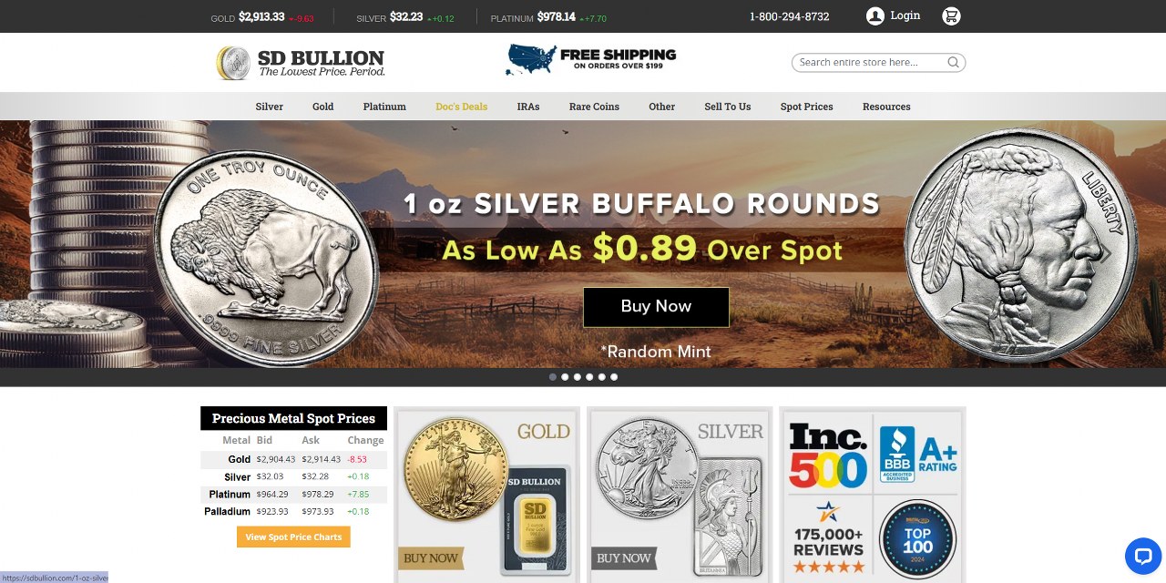 SD Bullion's website.