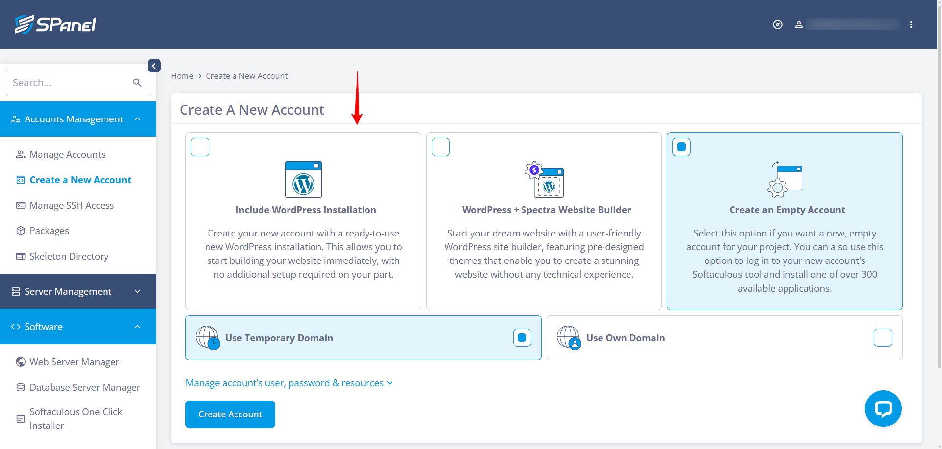 Include WordPress Installation button