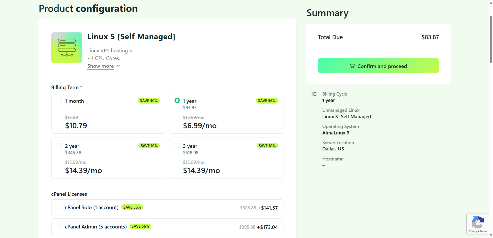 Hosting Plan configurations