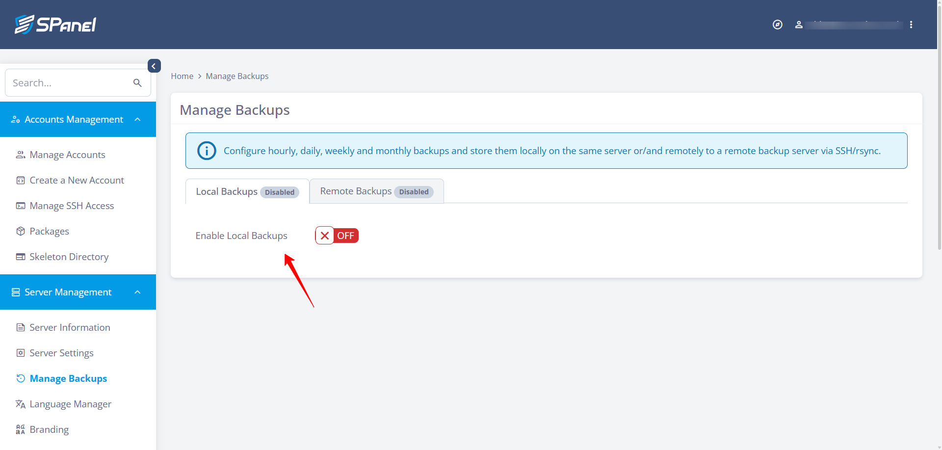 Enable local backups switcher