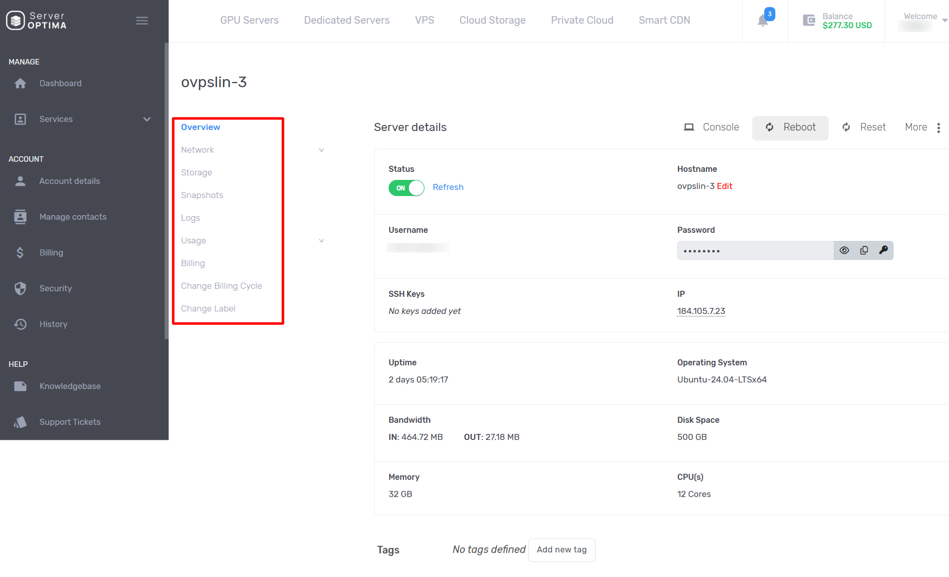 Overview page