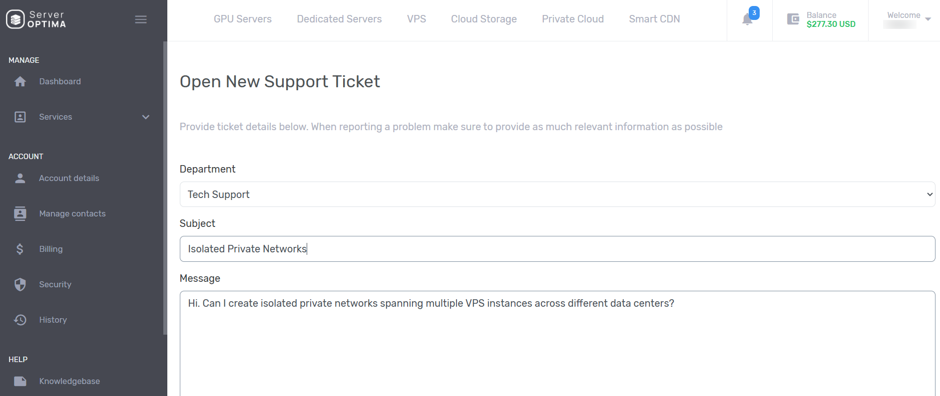 Support Ticket page