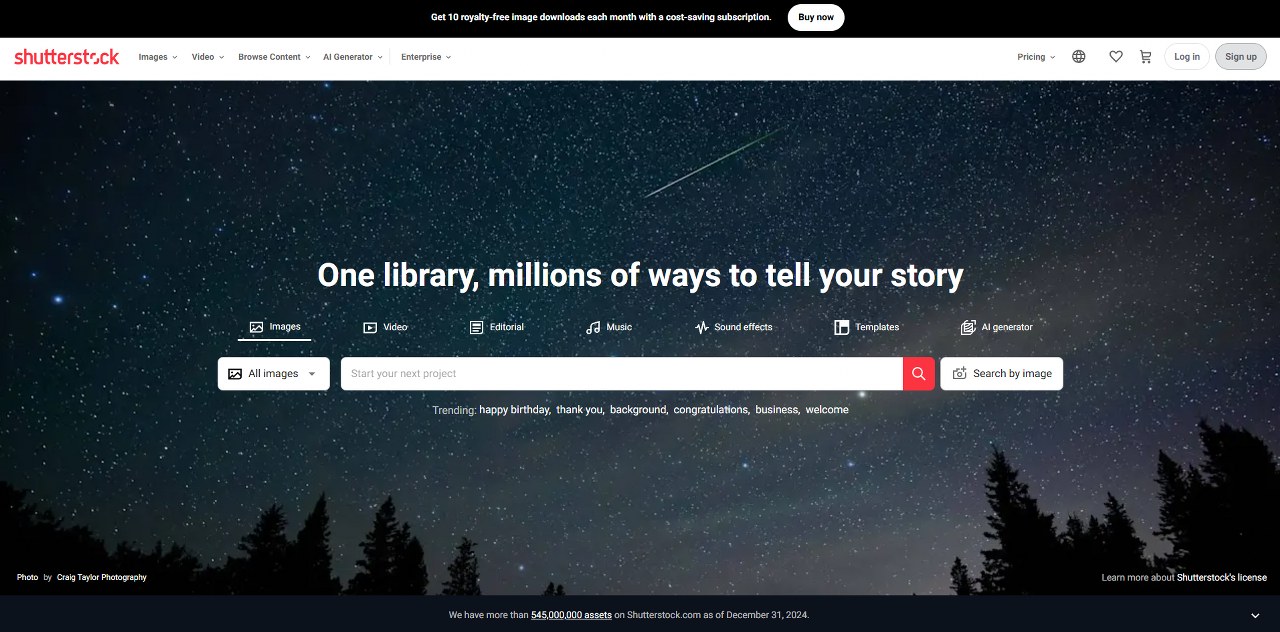 Shutterstock's website.