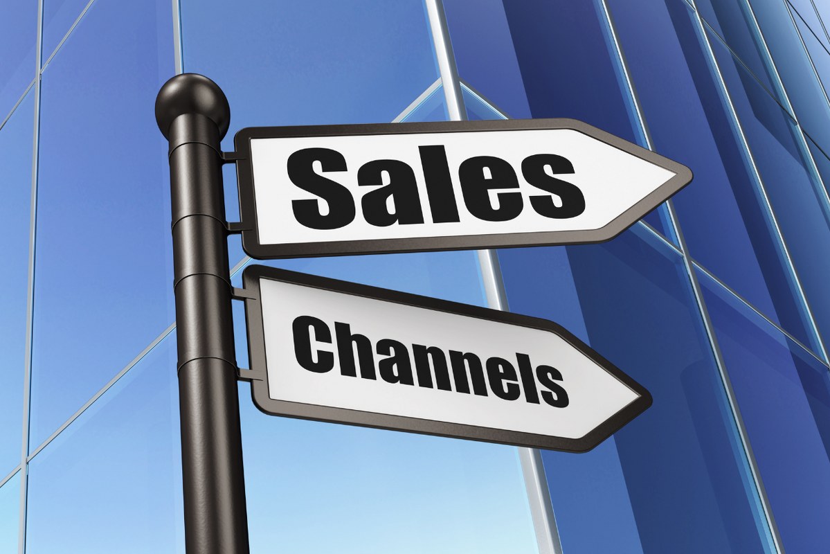 Sign Sales Channels on Building background.