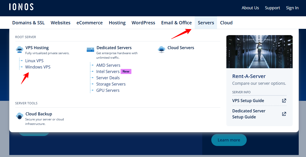 Windows VPS button