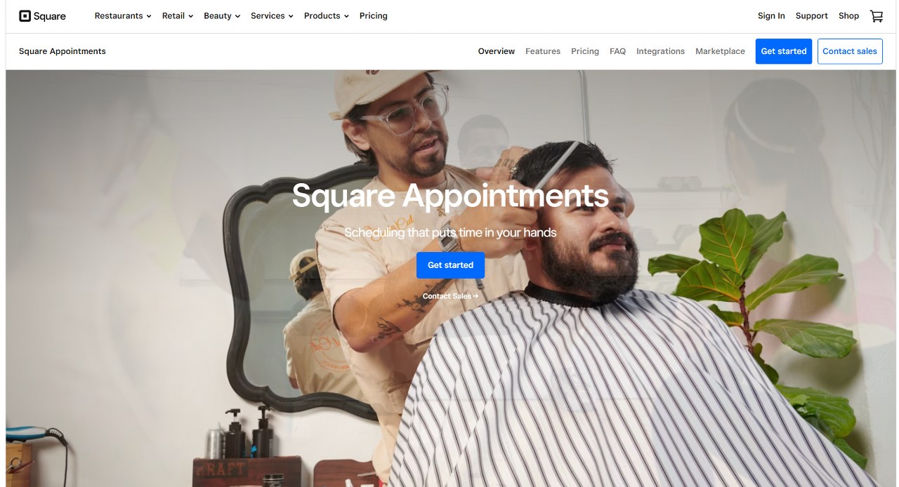 Square appointments website homepage.