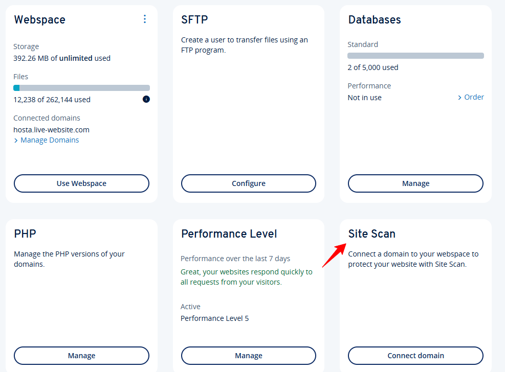 Site Scan menu