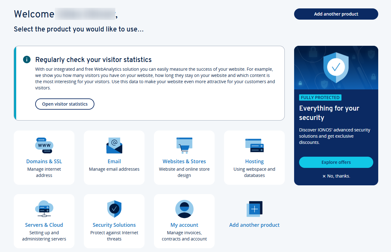 IONOS welcome page