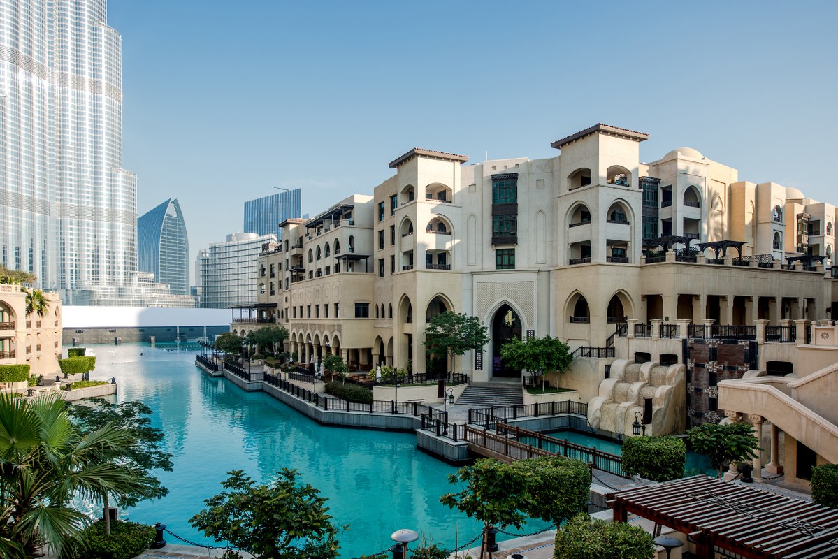 Stunning hotel and man made lake from Dubai, UAE.