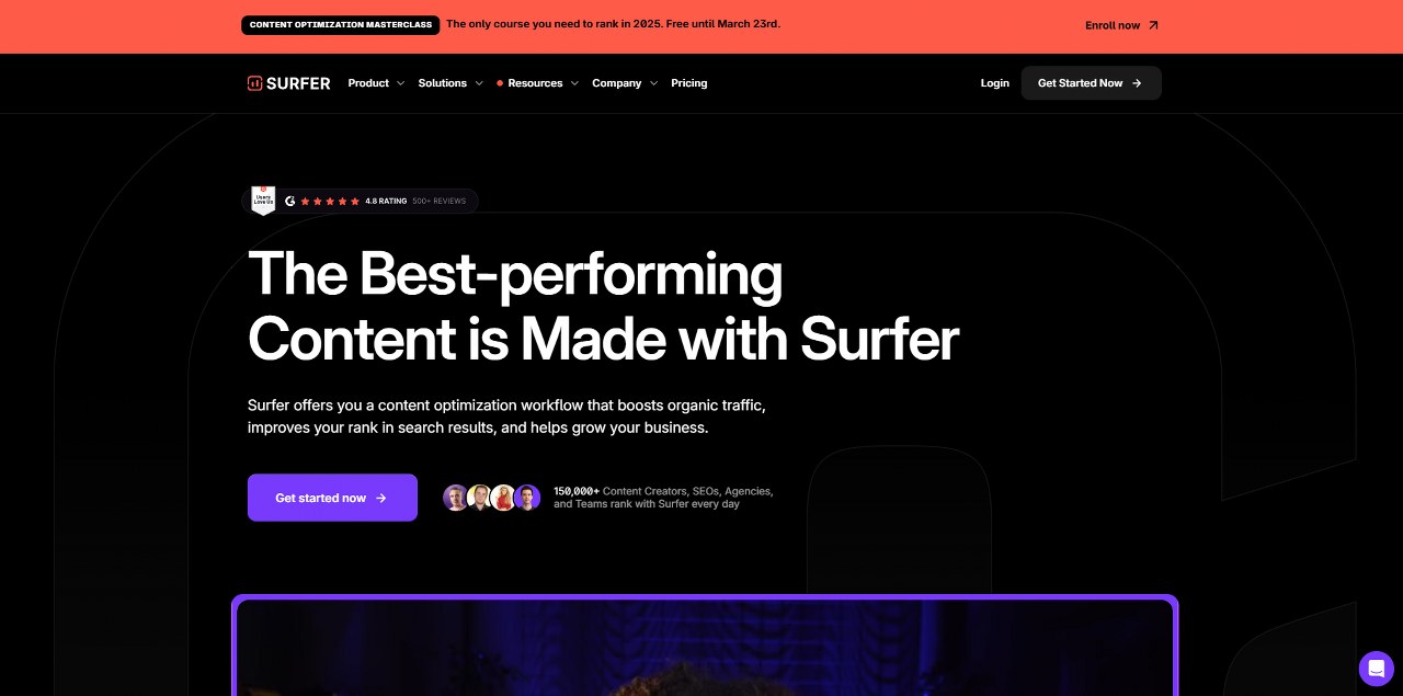 SurferSEO's website.