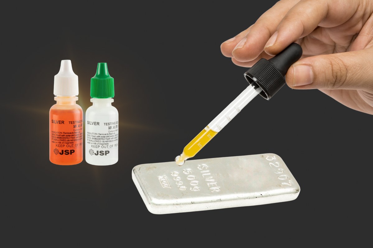 Testing silver's purity with dropplet solution.