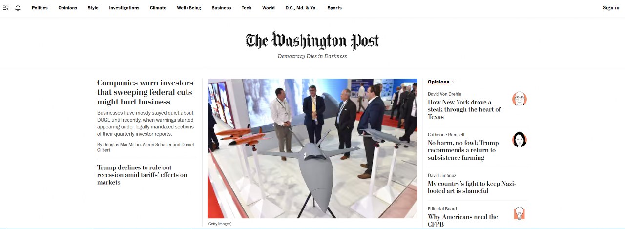 The Washington Post homepage.