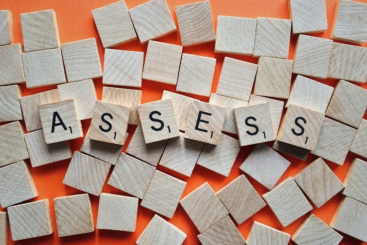 The keyword 'assess' on wooden blocks.