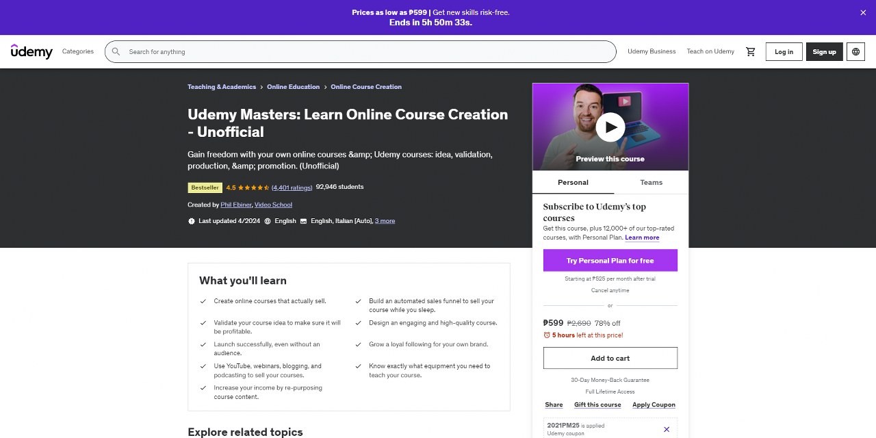 Udemy's website.