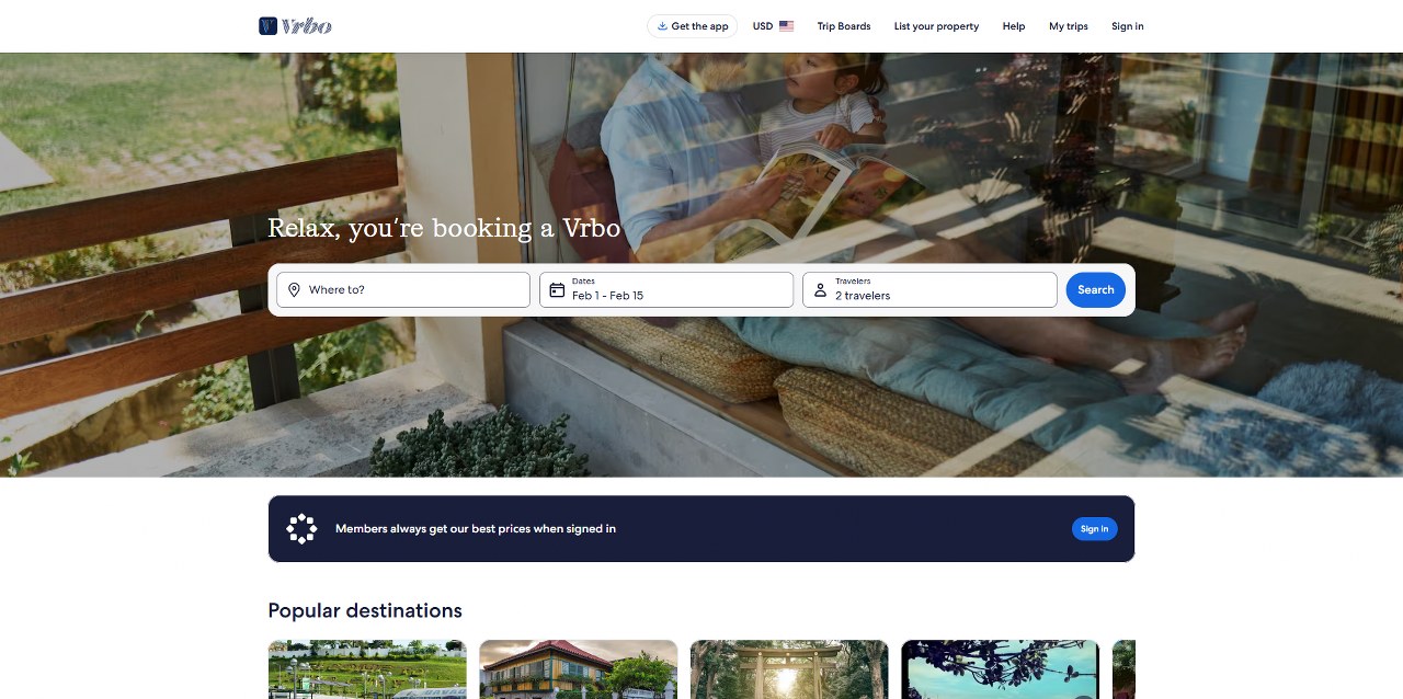 VRBO's website.